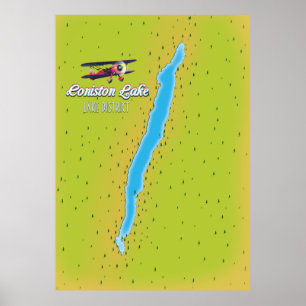Coniston Water, lake district, England map Poster