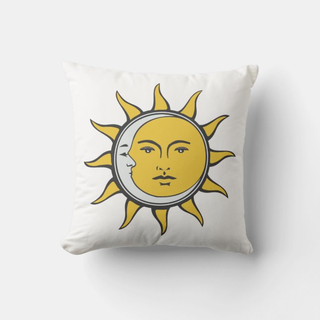 Conjunction of Golden Sun and Silver Moon on White Cushion (Front)