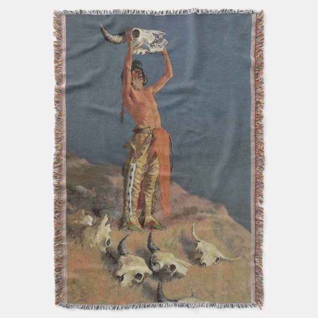 Conjuring Back the Buffalo by Frederic Remington Throw Blanket (Front Vertical)