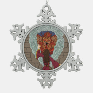 Conjuring the Dragon Snowflake Pewter Christmas Ornament
