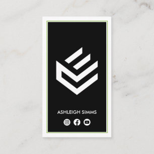 Connect on Social Media Black Border Green Keyline Business Card