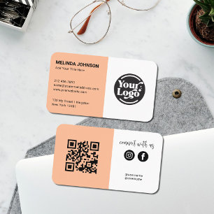 Connect Peach Fuzz White QR Code Logo Social Media Business Card