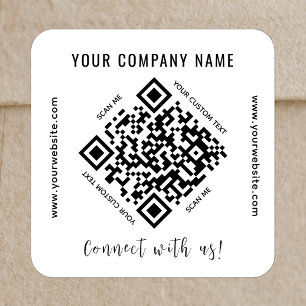 Connect White QR Code Business Promotional Modern Square Sticker