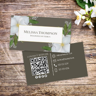 Connect With Me QR Code Floral Foliage Magnolia Business Card