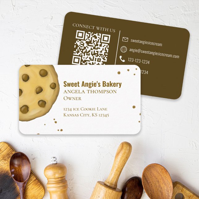 Connect With Me | QR Code Simple Bakery Cookie  Business Card (Creator Uploaded)