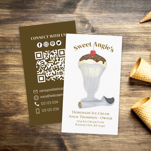 Connect With Me | QR Code Simple Bakery Ice Cream Business Card (Creator Uploaded)