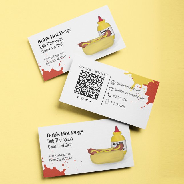 Connect With Me QR Code Simple Hot Dog Business Card (Hot Dog business card template.)