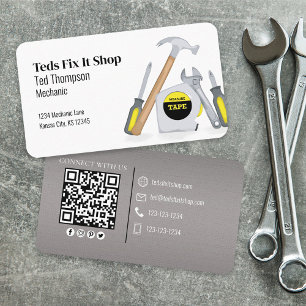 Connect With Me QR Code Simple Mechanic Tools Business Card