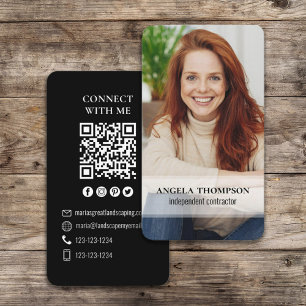 Connect With Me   QR Code Simple Modern Photo Pink Business Card