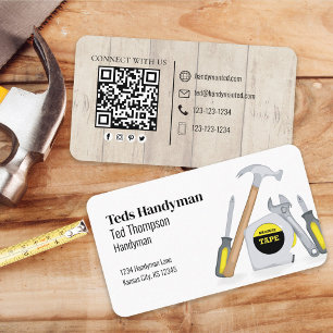 Connect With Me   QR Code Simple Wood Tools  Business Card