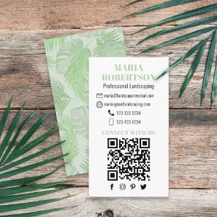 Connect with Me QR Code Social Media Palm Leaves Business Card