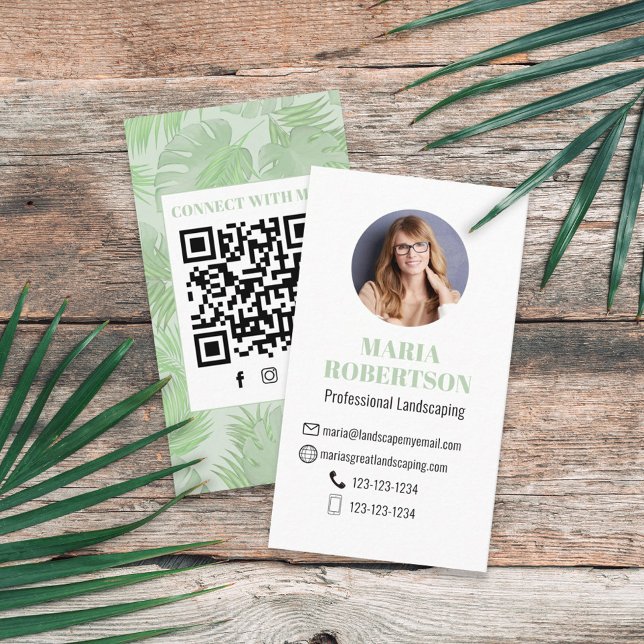 Connect with Me | QR Code Social Media Palm Leaves Business Card (Creator Uploaded)