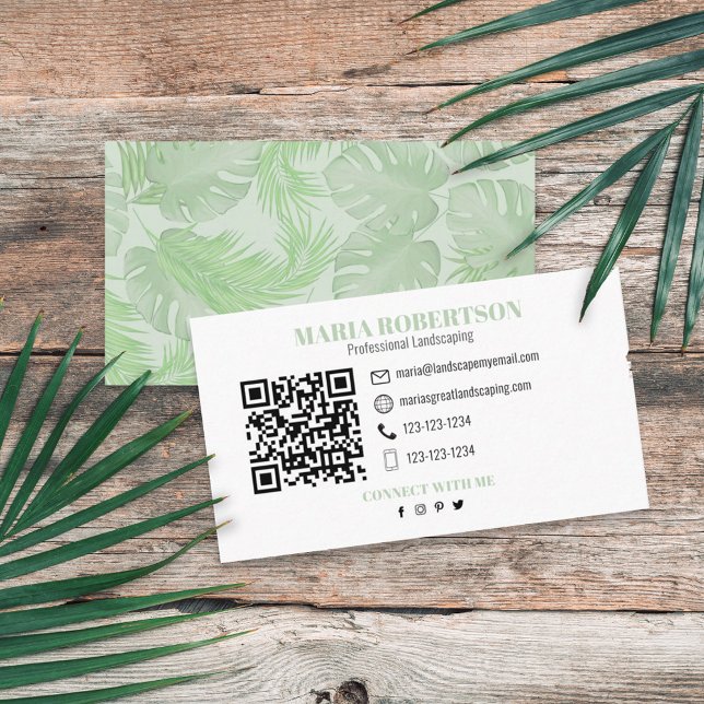 Connect with Me | QR Code Social Media Palm Leaves Business Card (Creator Uploaded)