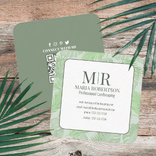 Connect with Me   QR Code Social Media Palm Leaves Square Business Card