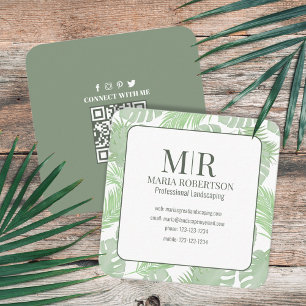 Connect with Me   QR Code Social Media Palm Leaves Square Business Card
