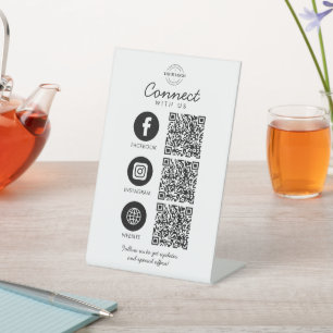 Connect with Us 3 QR Code Business Company Logo Pedestal Sign