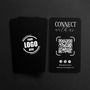 Connect With Us Black White QR Code Social Media Business Card