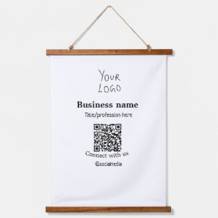 Connect with us business logo QR social media name Hanging Tapestry