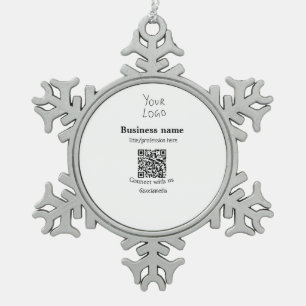 Connect with us business logo QR social media name Snowflake Pewter Christmas Ornament