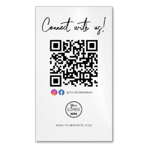 Connect With Us Facebook Instagram QR Code Logo Magnetic Business Card