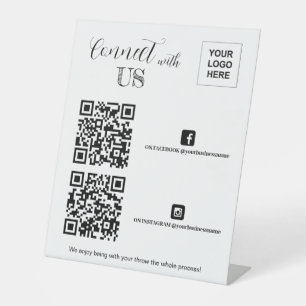 Connect with us Facebook Instagram QR code Pedestal Sign