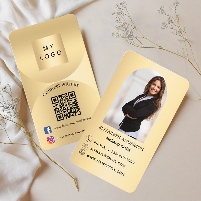Connect with us gold arch photo Qr social media Business Card (Creator Uploaded)