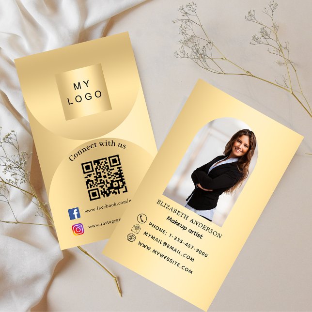 Connect with us gold arch photo Qr social media Business Card (Creator Uploaded)