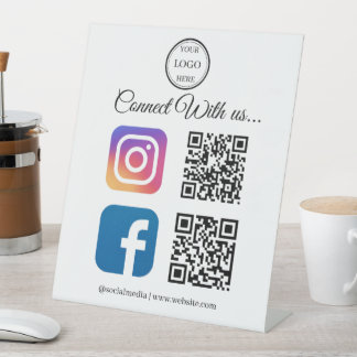 Connect With Us | Instagram & Facebook QR Pedestal Pedestal Sign