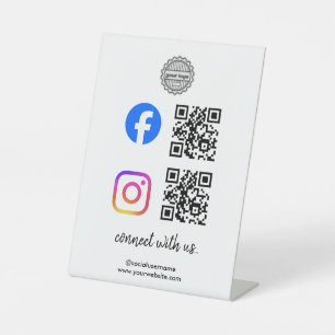 Connect with us Instagram Facebook Social Media QR Pedestal Sign