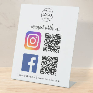 Connect with us Instagram Facebook Social Media QR Pedestal Sign