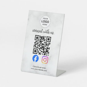 connect with us instagram facebook social media qr pedestal sign