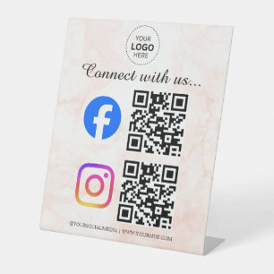 connect with us instagram facebook social media qr pedestal sign