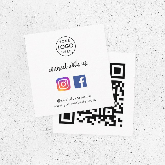 Connect with us Instagram Facebook Social Media QR Square Business Card (Creator Uploaded)