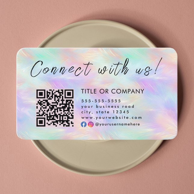 Connect with us Iridescent Opal Stylish Qr Code Business Card (Creator Uploaded)