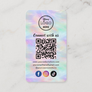 Connect With Us Iridescent Opal Stylish QR Code Business Card