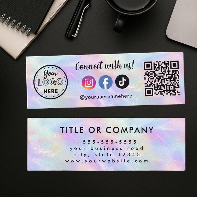 Connect With Us Iridescent Opal Stylish Qr Code Mini Business Card (Creator Uploaded)