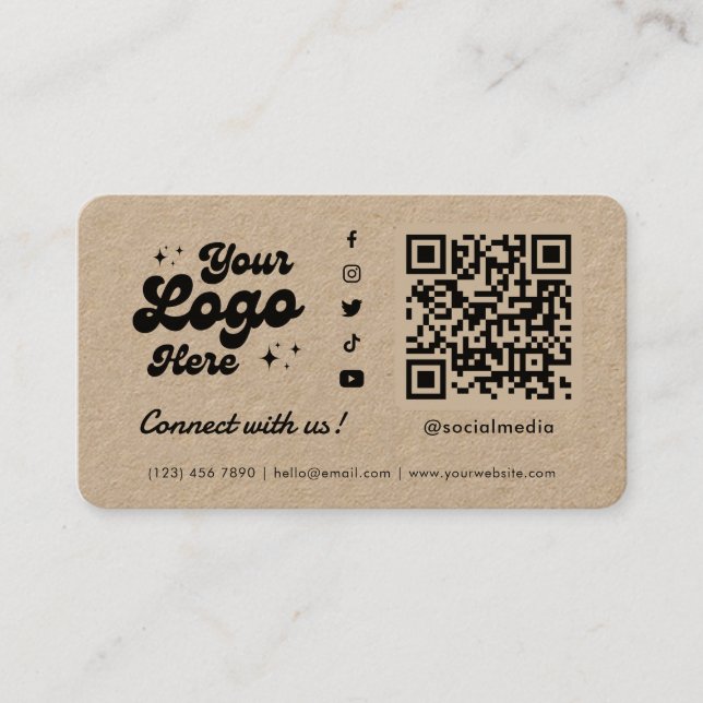 Connect With Us Kraft Social Media QR Code Business Card (Front)
