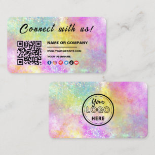 Connect with us Logo Qr Code Holo Opal Stylish Business Card