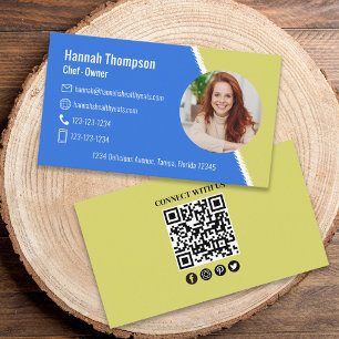 Connect With Us   Modern Photo QR Code Blue Green Business Card