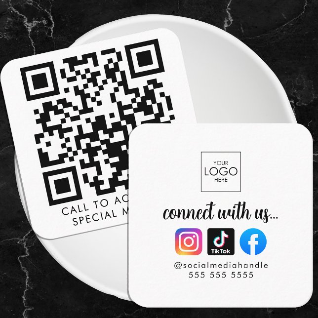 Connect With Us Modern Social Media QR Code Cool Square Business Card (Creator Uploaded)