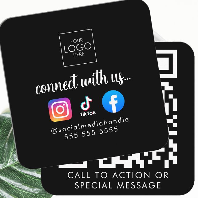 Connect With Us Modern Social Media QR Code Cool Square Business Card (Creator Uploaded)