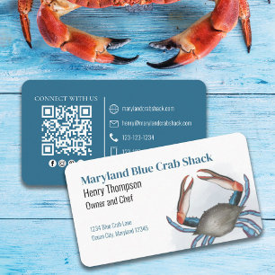 Connect With Us   QR Code Blue Crab Coastal Sea  Business Card