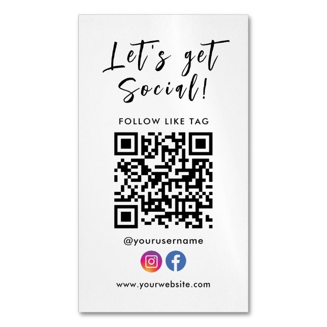 Connect With Us Qr Code Facebook Instagram Magnetic Business Card (Front Vertical)