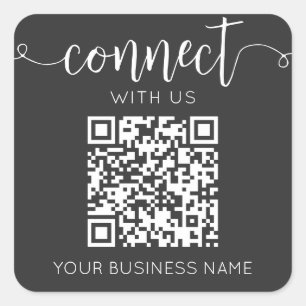 Connect With Us Qr Code Grey Chic Modern Minimal Square Sticker