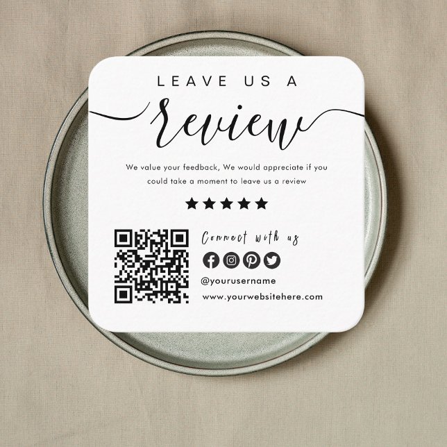 Connect With Us QR Code | Leave Us A Review Modern Square Business Card (Creator Uploaded)