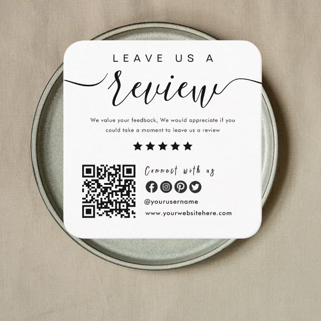Connect With Us QR Code | Leave Us A Review Modern Square Business Card ...