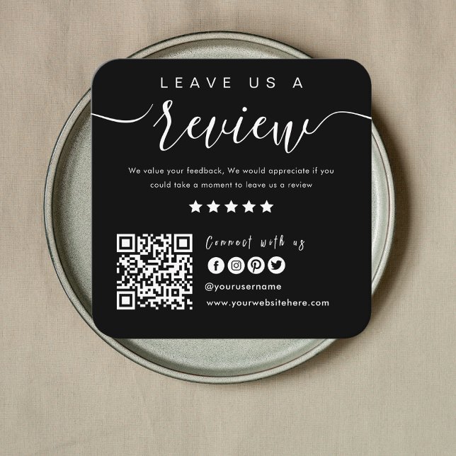 Connect With Us QR Code | Leave Us A Review Modern Square Business Card (Creator Uploaded)