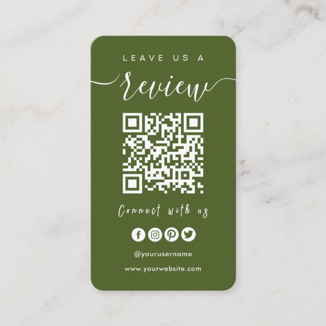 Connect With Us QR Code | Leave Us A Review Script Business Card (Front)