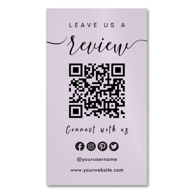 Connect With Us QR Code | Leave Us A Review Script Magnetic Business Card (Front Vertical)
