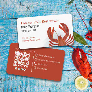 Connect With Us   QR Code Lobster Coastal Sea Business Card